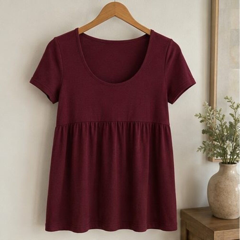 Burgundy Scoop Neck Babydoll Top
